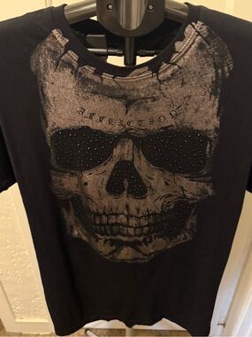 Affliction womens Black Skull Graphic Tee